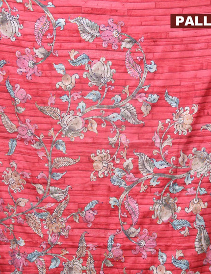 Semi tussar saree pink shade with kalamkari prints & french knot work and printed border - {{ collection.title }} by Prashanti Sarees