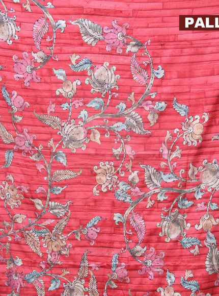 Semi tussar saree pink shade with kalamkari prints & french knot work and printed border - {{ collection.title }} by Prashanti Sarees