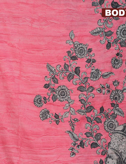 Semi tussar saree pink with kalamkari prints & french knot work and printed border - {{ collection.title }} by Prashanti Sarees