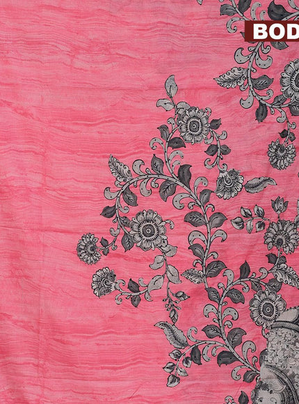 Semi tussar saree pink with kalamkari prints & french knot work and printed border - {{ collection.title }} by Prashanti Sarees