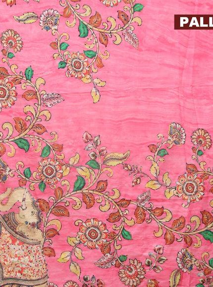 Semi tussar saree pink with kalamkari prints & french knot work and printed border - {{ collection.title }} by Prashanti Sarees