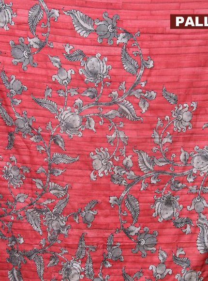 Semi tussar saree red and grey with kalamkari prints & french knot work and printed border - {{ collection.title }} by Prashanti Sarees