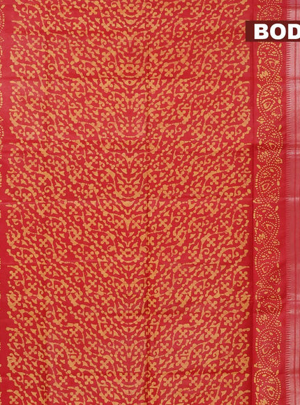 Semi tussar saree red with allover batik prints and silver zari woven kanjivaram style border - {{ collection.title }} by Prashanti Sarees