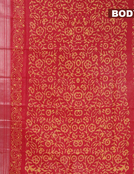 Semi tussar saree red with allover batik prints and silver zari woven kanjivaram style border - {{ collection.title }} by Prashanti Sarees