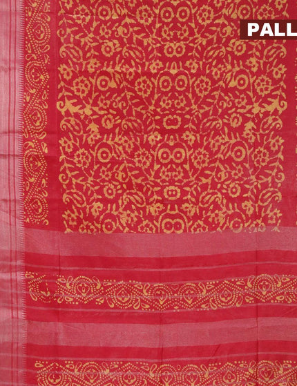 Semi tussar saree red with allover batik prints and silver zari woven kanjivaram style border - {{ collection.title }} by Prashanti Sarees