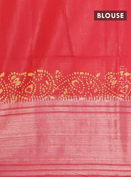 Semi tussar saree red with allover batik prints and silver zari woven kanjivaram style border - {{ collection.title }} by Prashanti Sarees