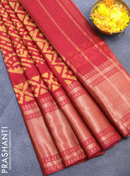 Semi tussar saree red with allover batik prints and zari woven kanjivaram style border - {{ collection.title }} by Prashanti Sarees