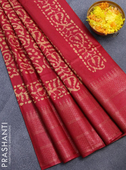 Semi tussar saree red with allover batik prints and zari woven kanjivaram style border - {{ collection.title }} by Prashanti Sarees