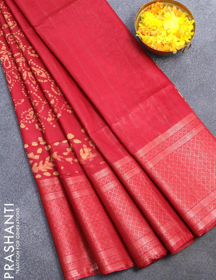 Semi tussar saree red with allover batik prints and zari woven kanjivaram style border - {{ collection.title }} by Prashanti Sarees