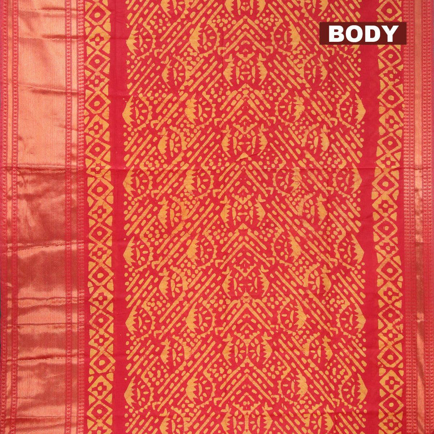 Semi tussar saree red with allover batik prints and zari woven kanjivaram style border - {{ collection.title }} by Prashanti Sarees