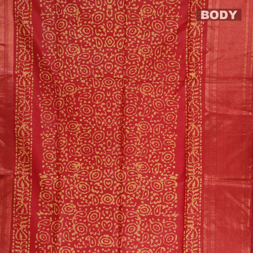 Semi tussar saree red with allover batik prints and zari woven kanjivaram style border - {{ collection.title }} by Prashanti Sarees