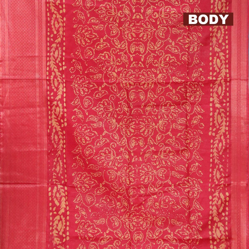 Semi tussar saree red with allover batik prints and zari woven kanjivaram style border - {{ collection.title }} by Prashanti Sarees