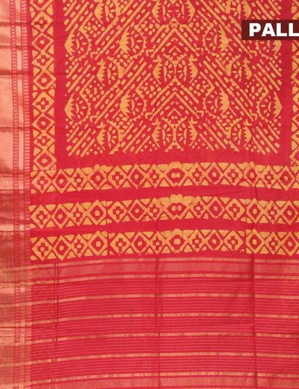 Semi tussar saree red with allover batik prints and zari woven kanjivaram style border - {{ collection.title }} by Prashanti Sarees