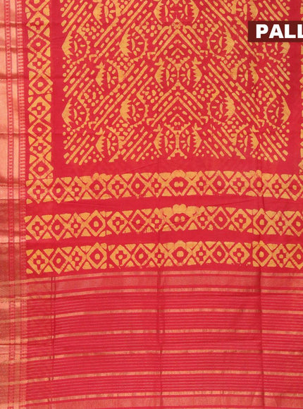 Semi tussar saree red with allover batik prints and zari woven kanjivaram style border - {{ collection.title }} by Prashanti Sarees