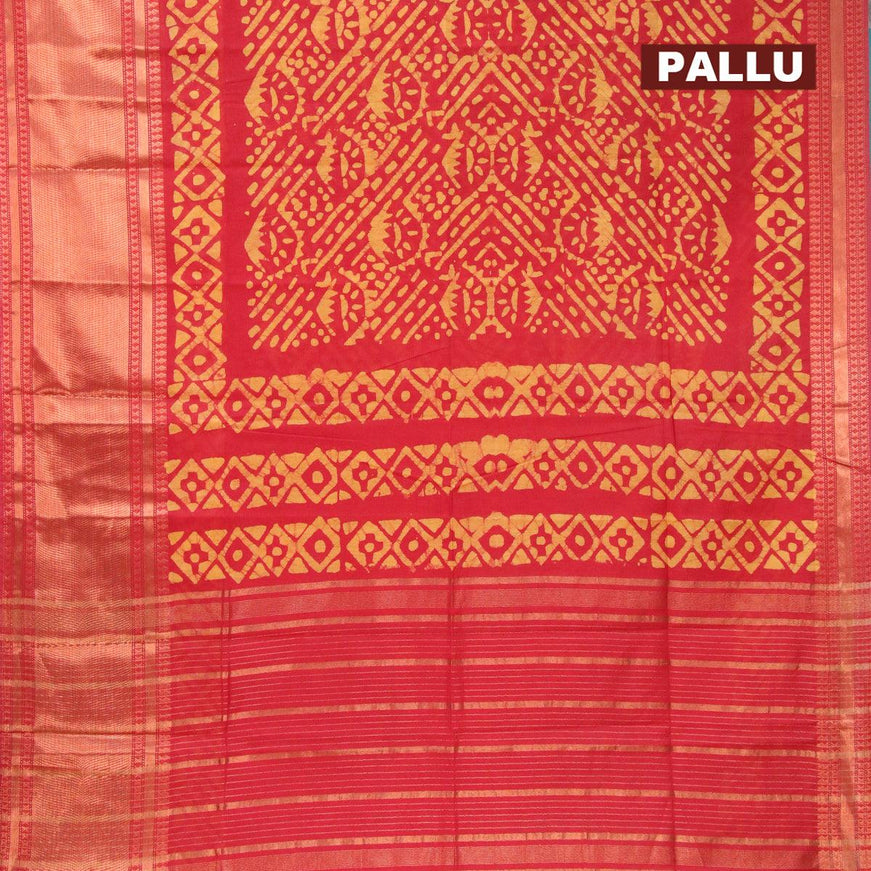 Semi tussar saree red with allover batik prints and zari woven kanjivaram style border - {{ collection.title }} by Prashanti Sarees