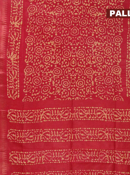 Semi tussar saree red with allover batik prints and zari woven kanjivaram style border - {{ collection.title }} by Prashanti Sarees