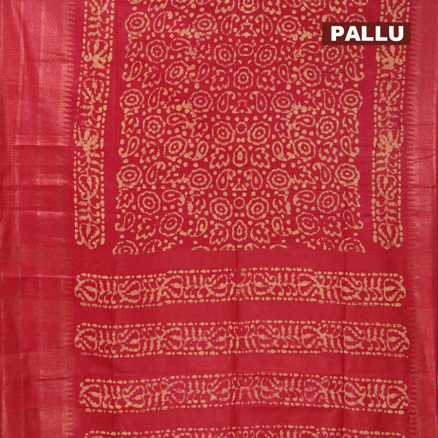 Semi tussar saree red with allover batik prints and zari woven kanjivaram style border - {{ collection.title }} by Prashanti Sarees