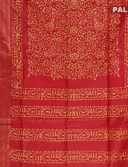 Semi tussar saree red with allover batik prints and zari woven kanjivaram style border - {{ collection.title }} by Prashanti Sarees