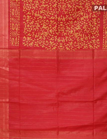 Semi tussar saree red with allover batik prints and zari woven kanjivaram style border - {{ collection.title }} by Prashanti Sarees