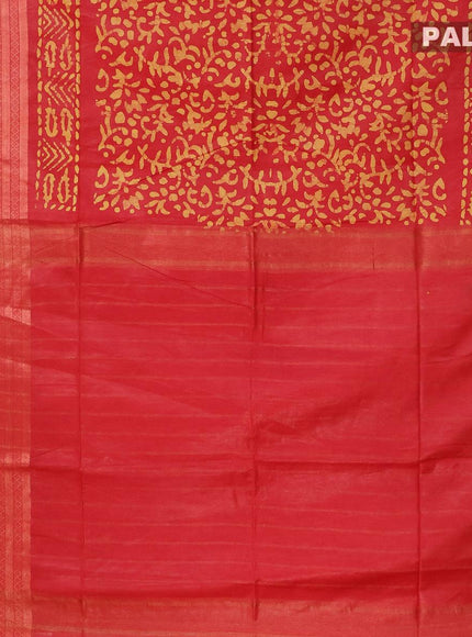 Semi tussar saree red with allover batik prints and zari woven kanjivaram style border - {{ collection.title }} by Prashanti Sarees