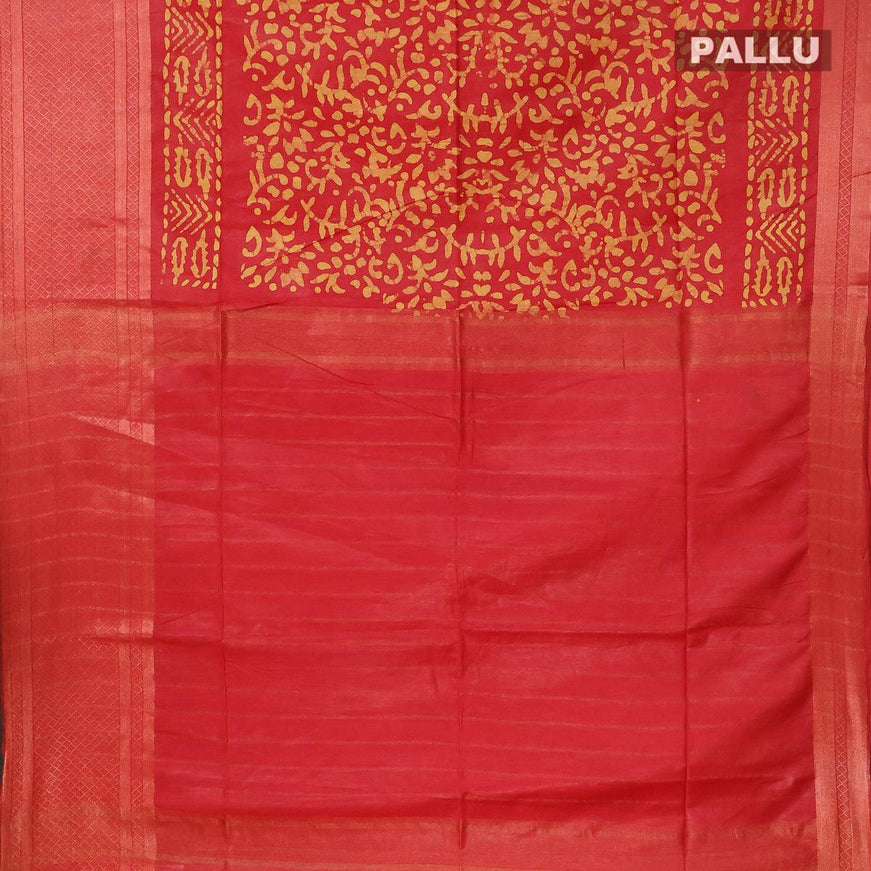 Semi tussar saree red with allover batik prints and zari woven kanjivaram style border - {{ collection.title }} by Prashanti Sarees