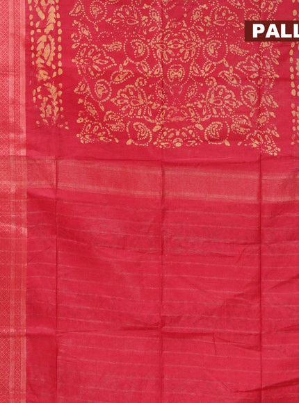 Semi tussar saree red with allover batik prints and zari woven kanjivaram style border - {{ collection.title }} by Prashanti Sarees