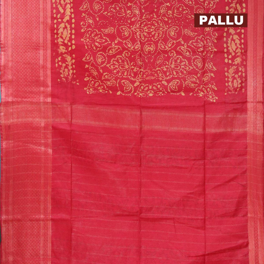 Semi tussar saree red with allover batik prints and zari woven kanjivaram style border - {{ collection.title }} by Prashanti Sarees