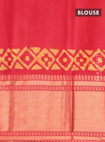 Semi tussar saree red with allover batik prints and zari woven kanjivaram style border - {{ collection.title }} by Prashanti Sarees