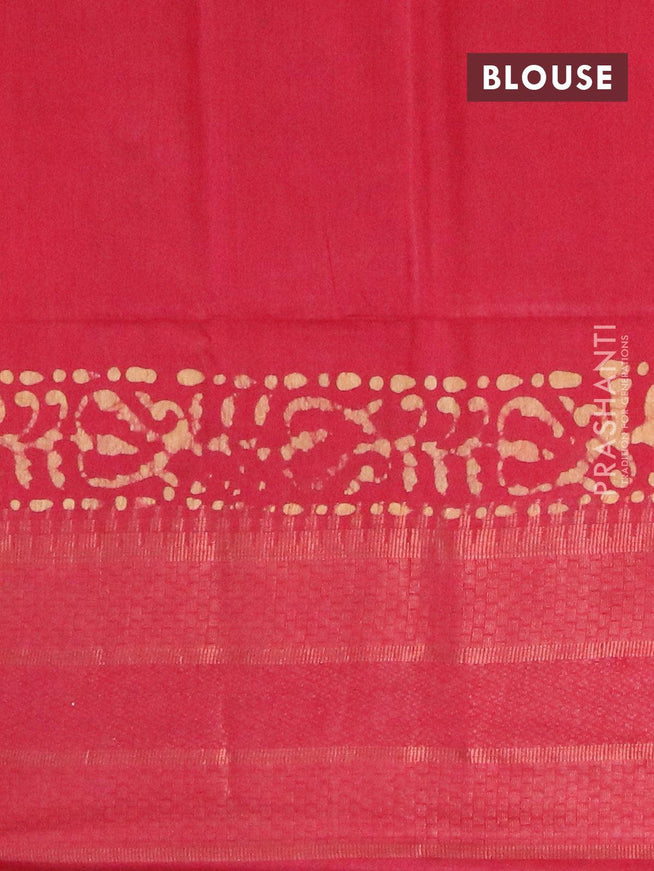 Semi tussar saree red with allover batik prints and zari woven kanjivaram style border - {{ collection.title }} by Prashanti Sarees