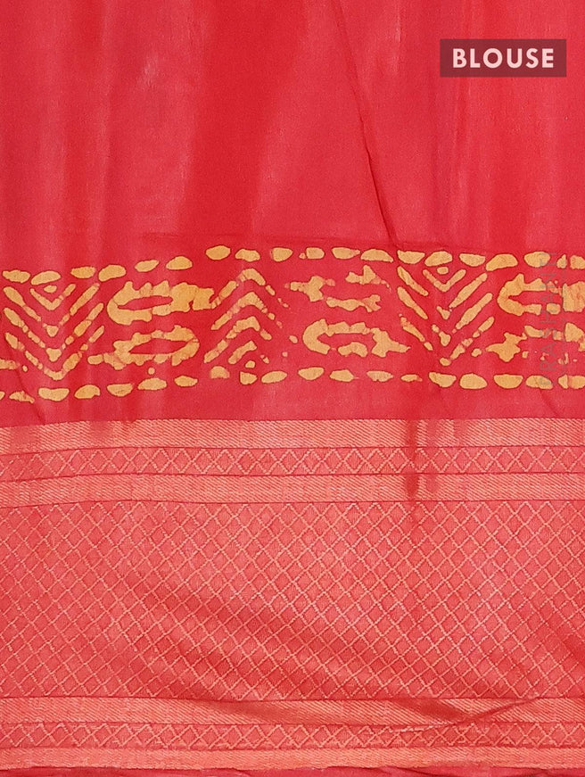 Semi tussar saree red with allover batik prints and zari woven kanjivaram style border - {{ collection.title }} by Prashanti Sarees