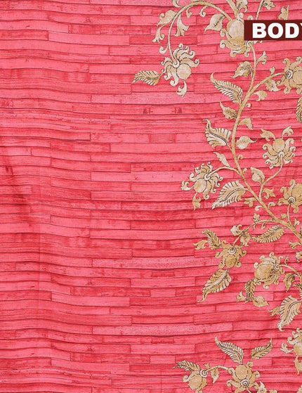 Semi tussar saree red with kalamkari prints & french knot work and printed border - {{ collection.title }} by Prashanti Sarees