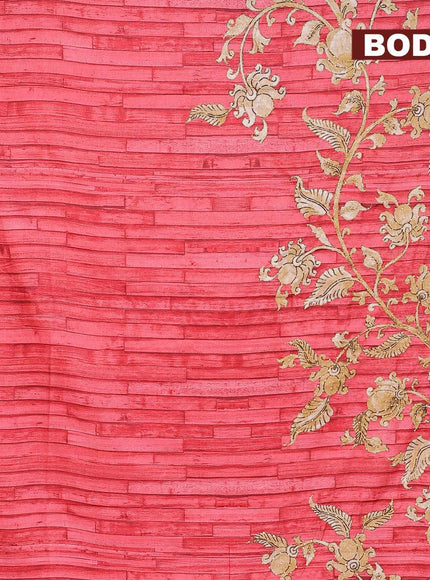 Semi tussar saree red with kalamkari prints & french knot work and printed border - {{ collection.title }} by Prashanti Sarees