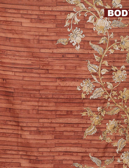 Semi tussar saree rustic brown with kalamkari prints & french knot work and printed border - {{ collection.title }} by Prashanti Sarees