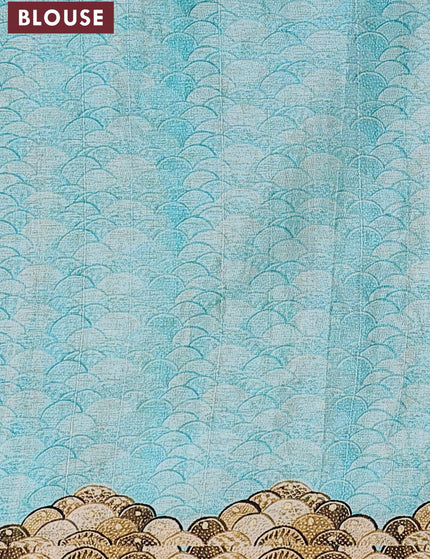 Semi tussar saree teal blue with kalamkari prints & french knot work and printed border - {{ collection.title }} by Prashanti Sarees