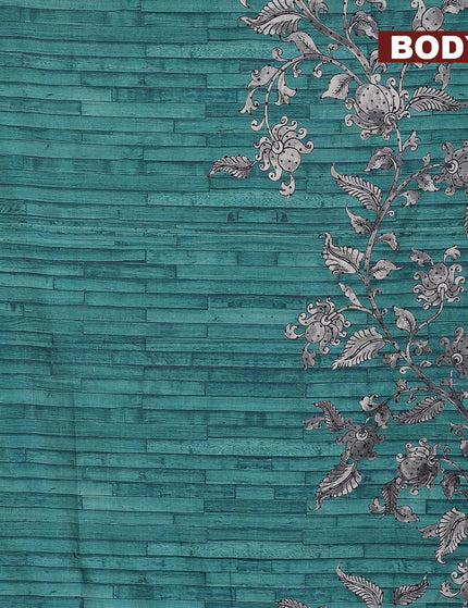 Semi tussar saree teal green with kalamkari prints & french knot work and printed border - {{ collection.title }} by Prashanti Sarees