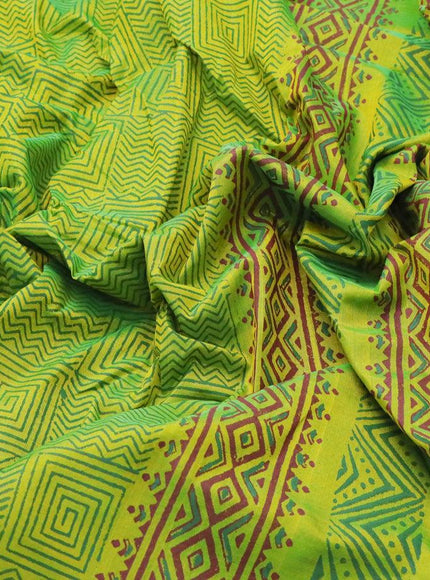 Silk cotton block printed saree light green and mustard yellow with allover geometric prints and printed border - {{ collection.title }} by Prashanti Sarees