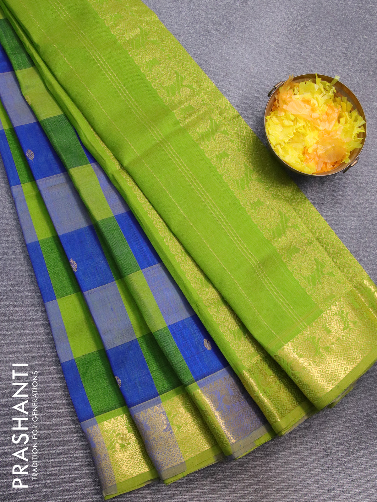 Buy VP EX Women's Yellow Checked Cotton saree (Colour: Yellow, Green and  Red) with Flower design thread work borders Length : 5.5 m with Kalamkari  blouse) at Amazon.in