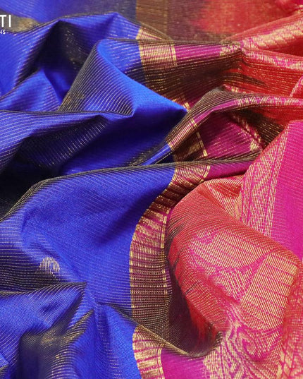 Silk cotton saree blue and pink with allover vairosi pattern & zari buttas and paisley zari woven korvai border - {{ collection.title }} by Prashanti Sarees