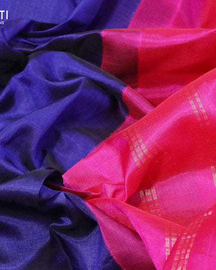 Silk cotton saree blue and pink with plain body and elephant & peacock zari woven border - {{ collection.title }} by Prashanti Sarees
