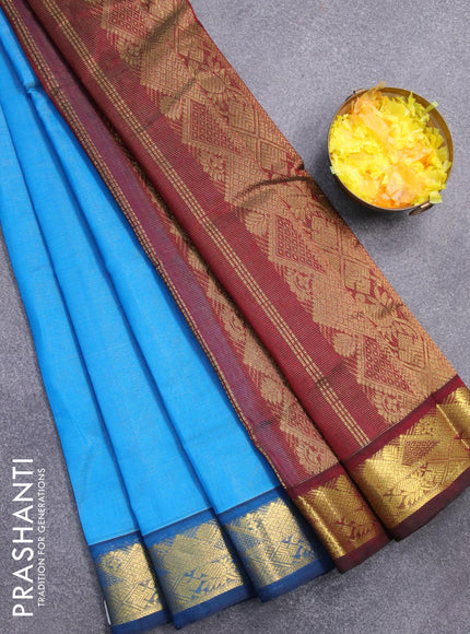 Silk cotton saree cs blue and deep maroon with allover vairaosi pattern and zari woven border - {{ collection.title }} by Prashanti Sarees