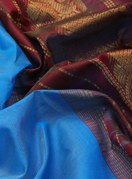 Silk cotton saree cs blue and deep maroon with allover vairaosi pattern and zari woven border - {{ collection.title }} by Prashanti Sarees