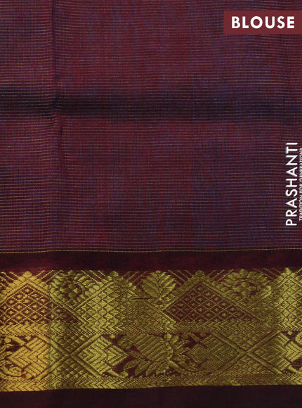 Silk cotton saree cs blue and deep maroon with allover vairaosi pattern and zari woven border - {{ collection.title }} by Prashanti Sarees