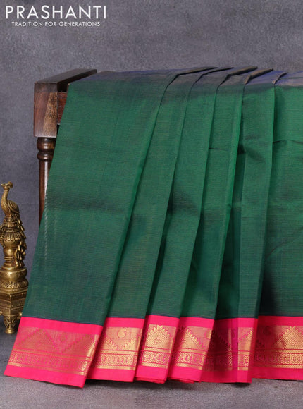 Silk cotton saree dark green and pink with allover vairosi pattern and temple design zari woven korvai border - {{ collection.title }} by Prashanti Sarees