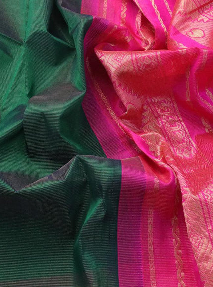 Silk cotton saree dark green and pink with allover vairosi pattern and temple design zari woven korvai border - {{ collection.title }} by Prashanti Sarees