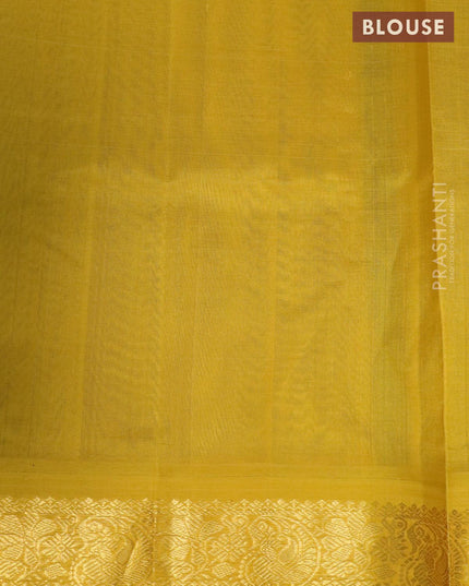 Silk cotton saree dark green and yellow with plain body and zari woven korvai border - {{ collection.title }} by Prashanti Sarees