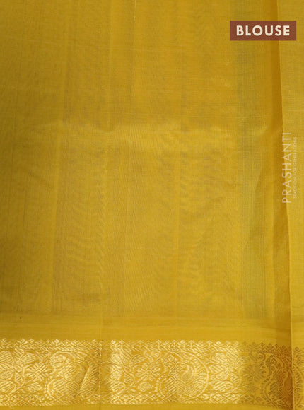 Silk cotton saree dark green and yellow with plain body and zari woven korvai border - {{ collection.title }} by Prashanti Sarees