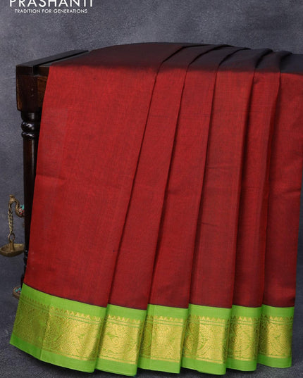 Silk cotton saree deep mroon and light green with plain body and annam zari woven border - {{ collection.title }} by Prashanti Sarees
