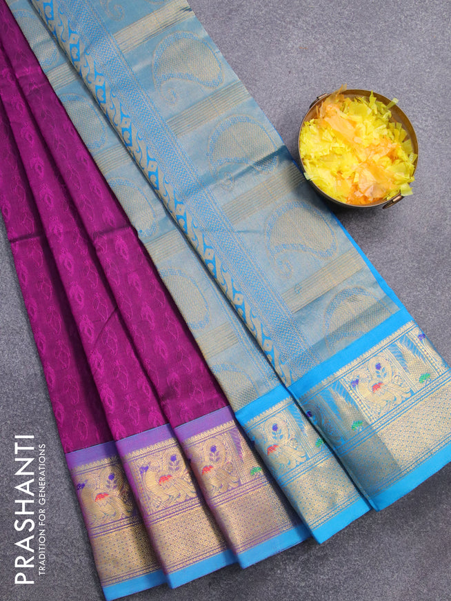 Kalyani cotton saree orange and violet with thread woven buttas and za –  Prashanti Sarees