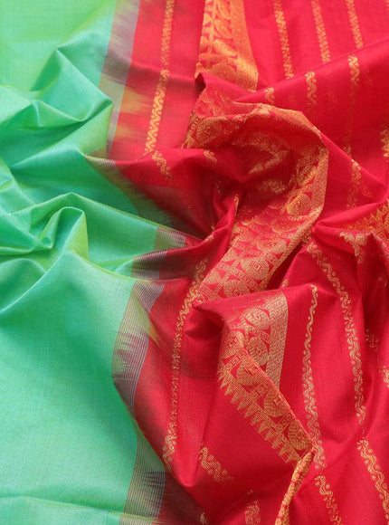 Silk cotton saree dual shade of teal green and red with plain body and zari woven border - {{ collection.title }} by Prashanti Sarees