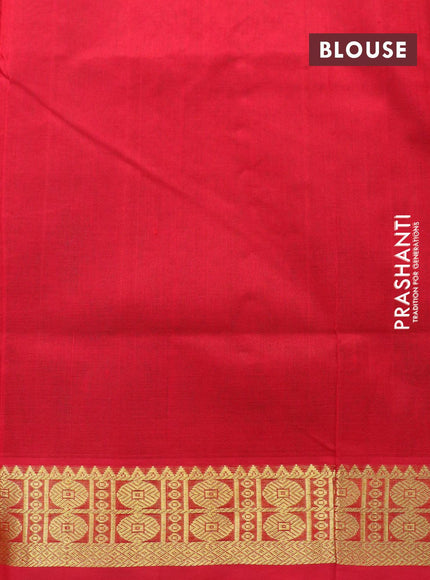 Silk cotton saree dual shade of teal green and red with plain body and zari woven border - {{ collection.title }} by Prashanti Sarees